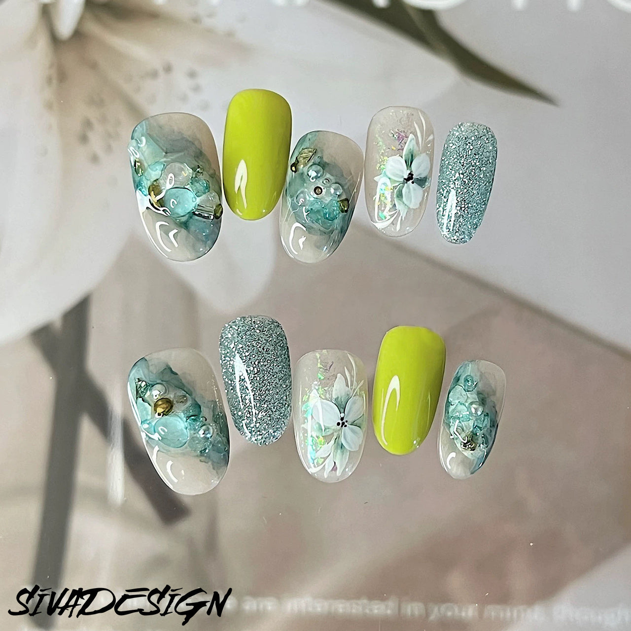 Siva Nail, Sylvan Secrets, Verdant Harmony, faux ongles faits main