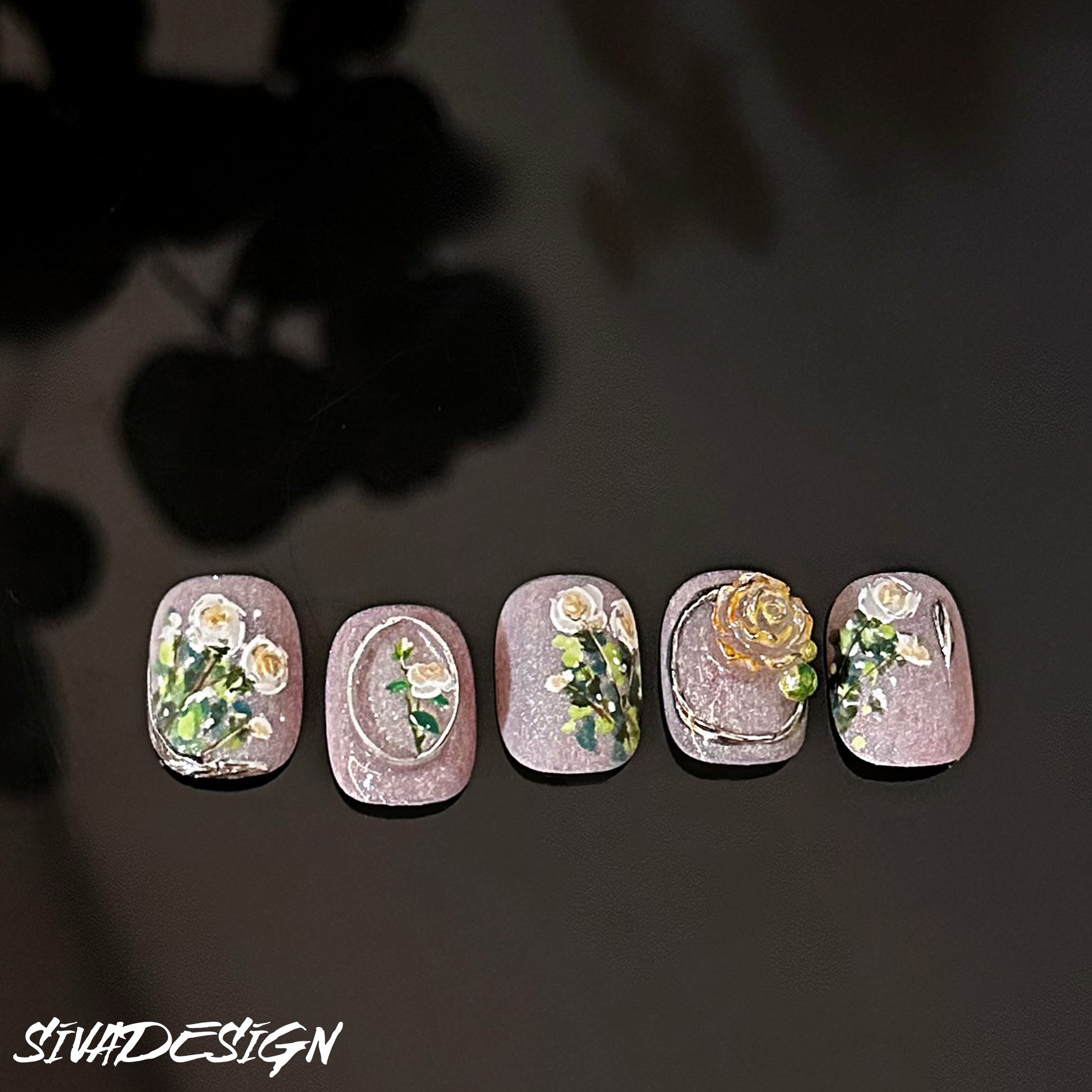 Siva Nail, Vivien Blossom, Fleurs Vintage, Ongles à coller faits main