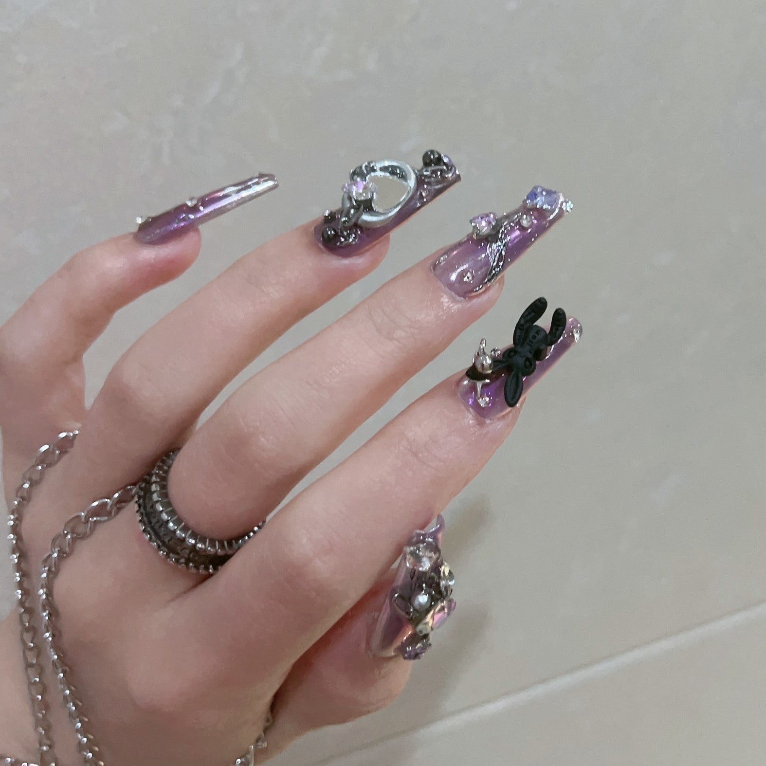 Siva Nail, Rabbit (Violet), Ongles à coller chics faits main