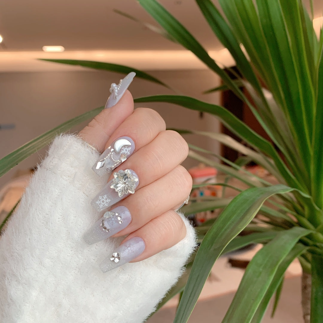 Siva Nail, Crystal Calm, Flocon de neige chic, faux ongles faits main