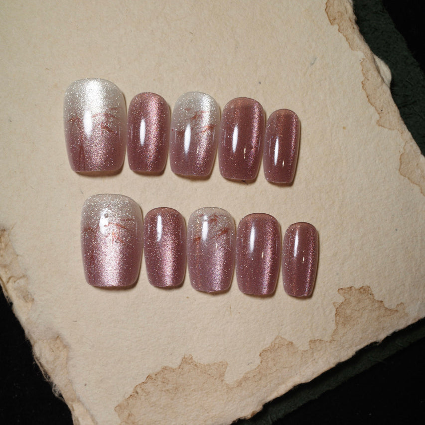 Siva Nail, Frosted Rose, Ombre rose scintillante, faux ongles faits main